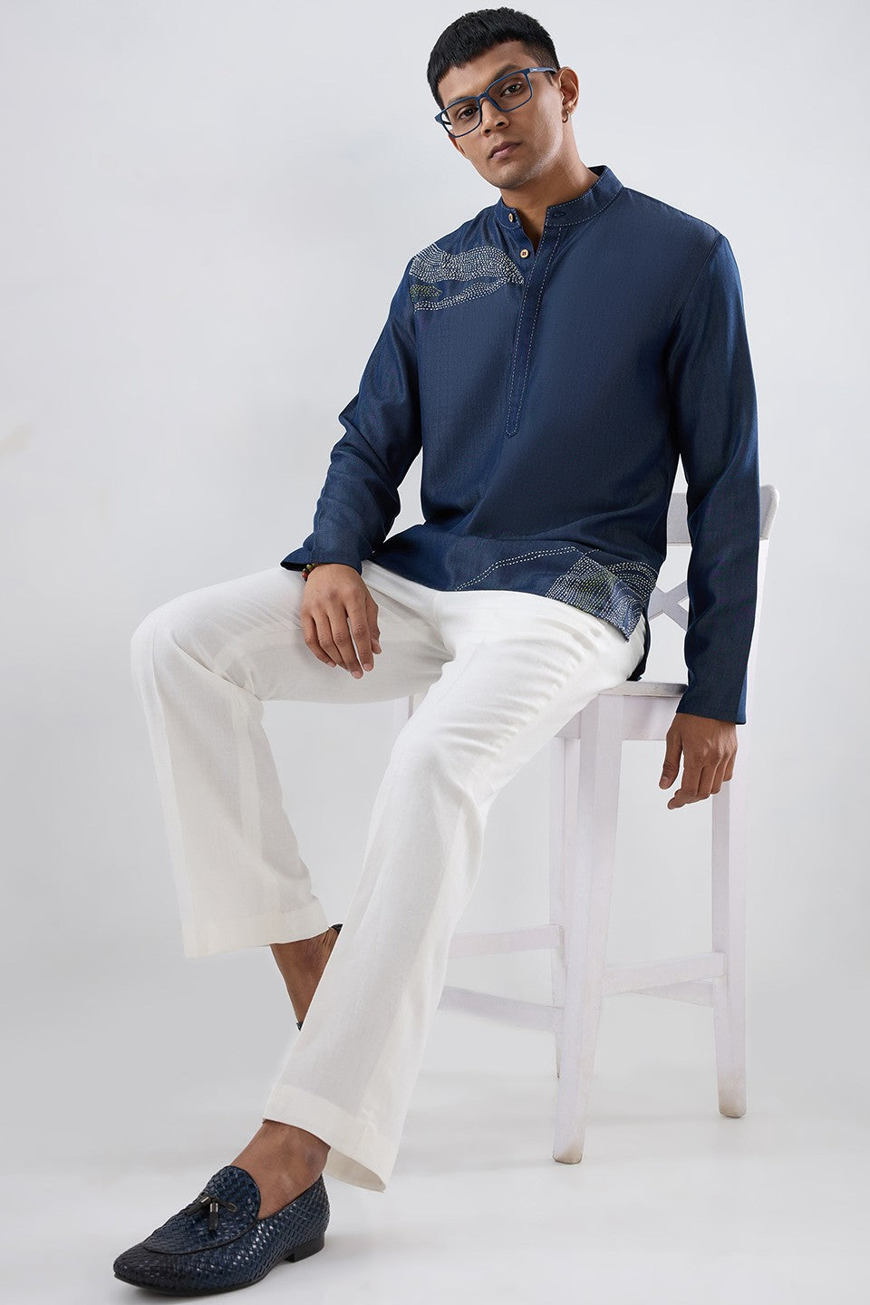 Kantha Blue Embroidered Kurta Shirt