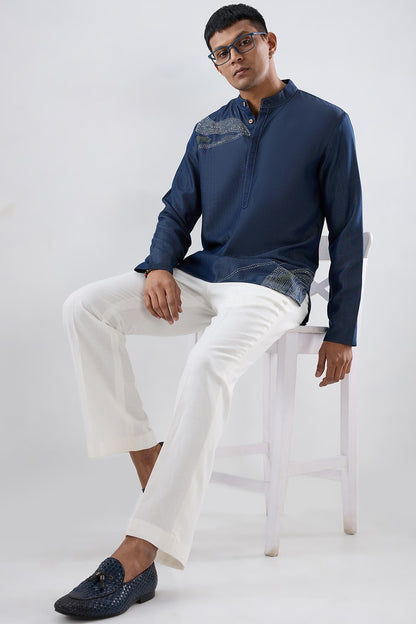 Kantha Blue Embroidered Kurta Shirt