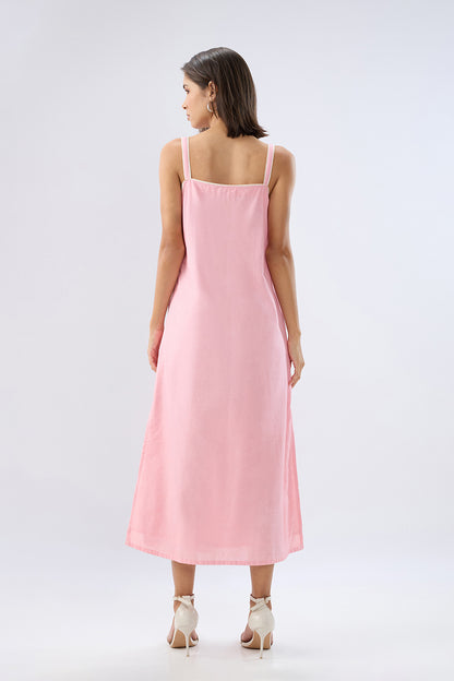 Pink Square neck sleeveless column dress
