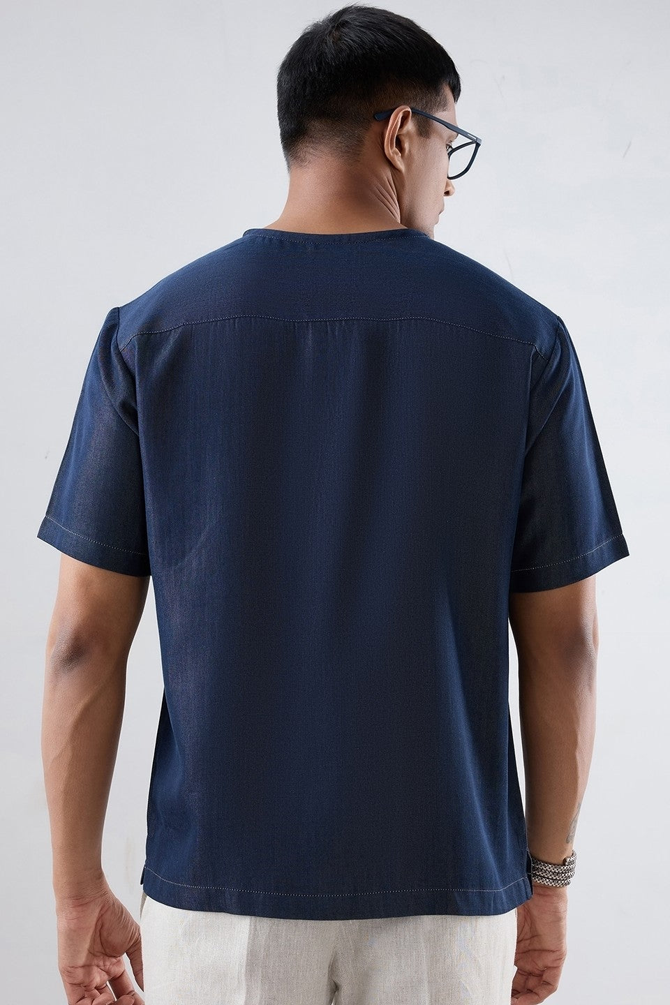 Dark Blue Denim Abstract Patchwork T-shirt