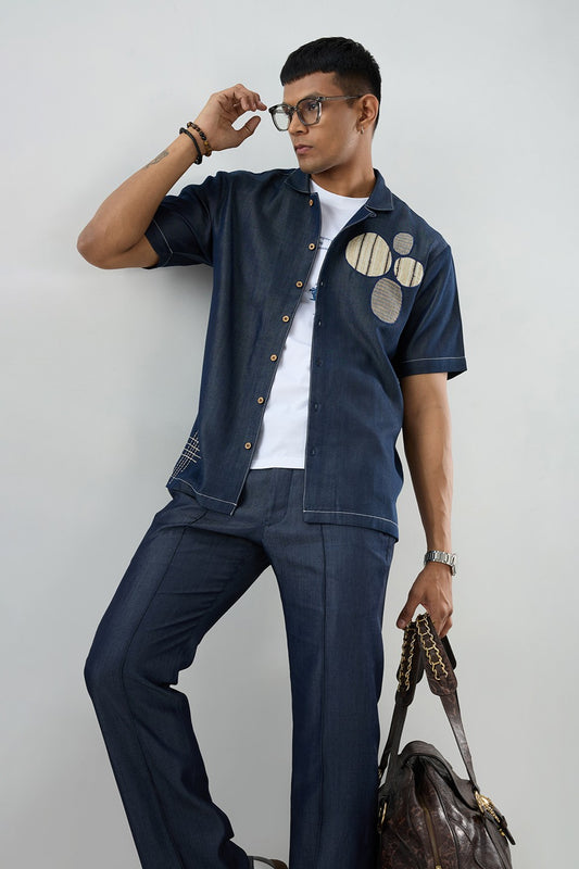 Dark Blue Denim Urban Nomad Patchwork Shirt