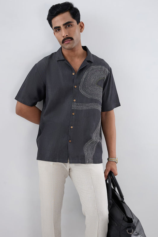 Kantha Black Embroidered Shirt