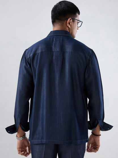 Dark Blue Denim Artisanal Kantha Patchwork Shacket