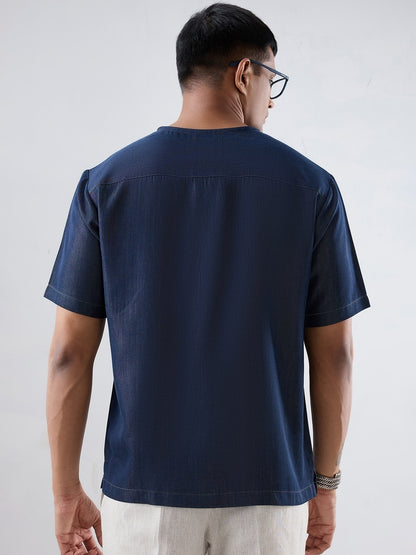 Dark Blue Denim Abstract Patchwork T-shirt