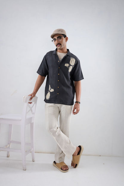 Black Denim Vintage Patchwork Shirt