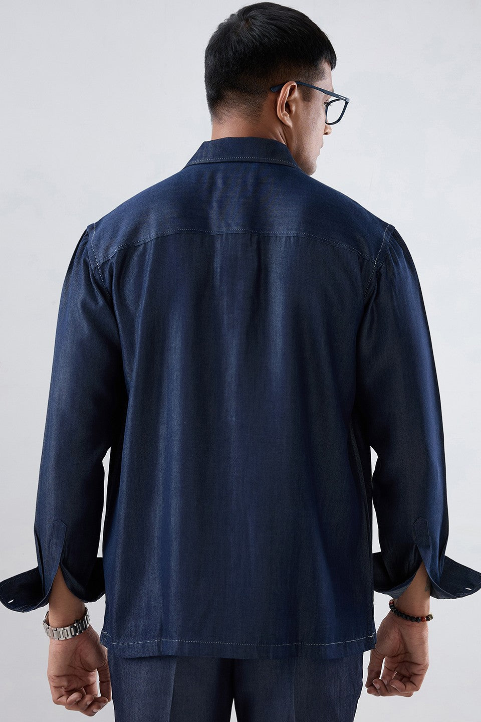 Dark Blue Denim Artisanal Kantha Patchwork Shacket