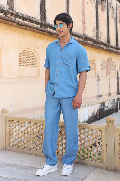 Light Blue Denim Cuban Collar Shirt
