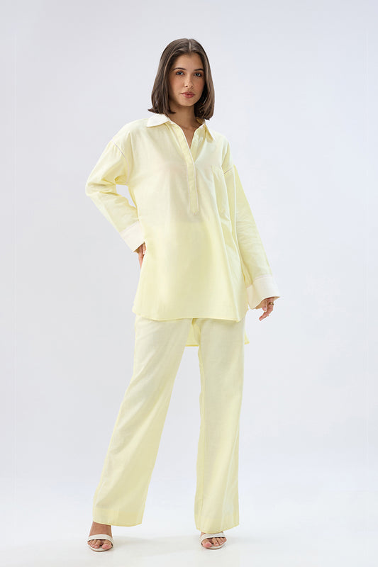 Yellow Kurta shirt style co-ord set