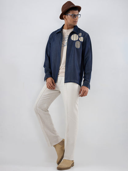 Dark Blue Denim Urban Nomad Zipper Patchwork Shacket