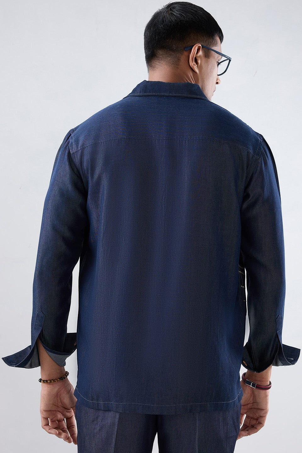Dark Blue Denim Rust Panel Patchwork Shacket