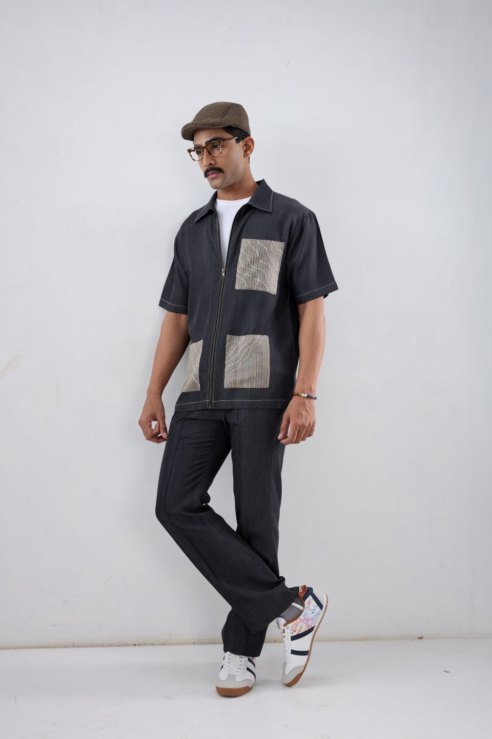 Black Denim Urban Wind Zipper Patchwork Shirt
