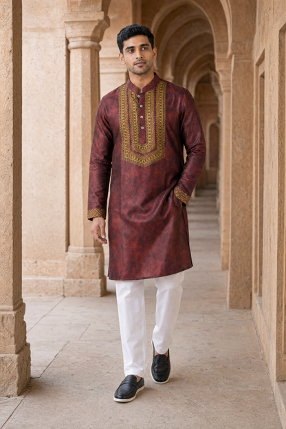 Maroon Opulent Silk Kurta