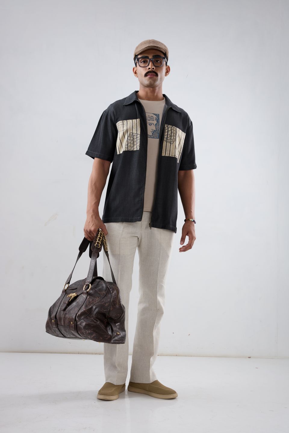 Black Denim Cloud Zipper Patchwork Shirt