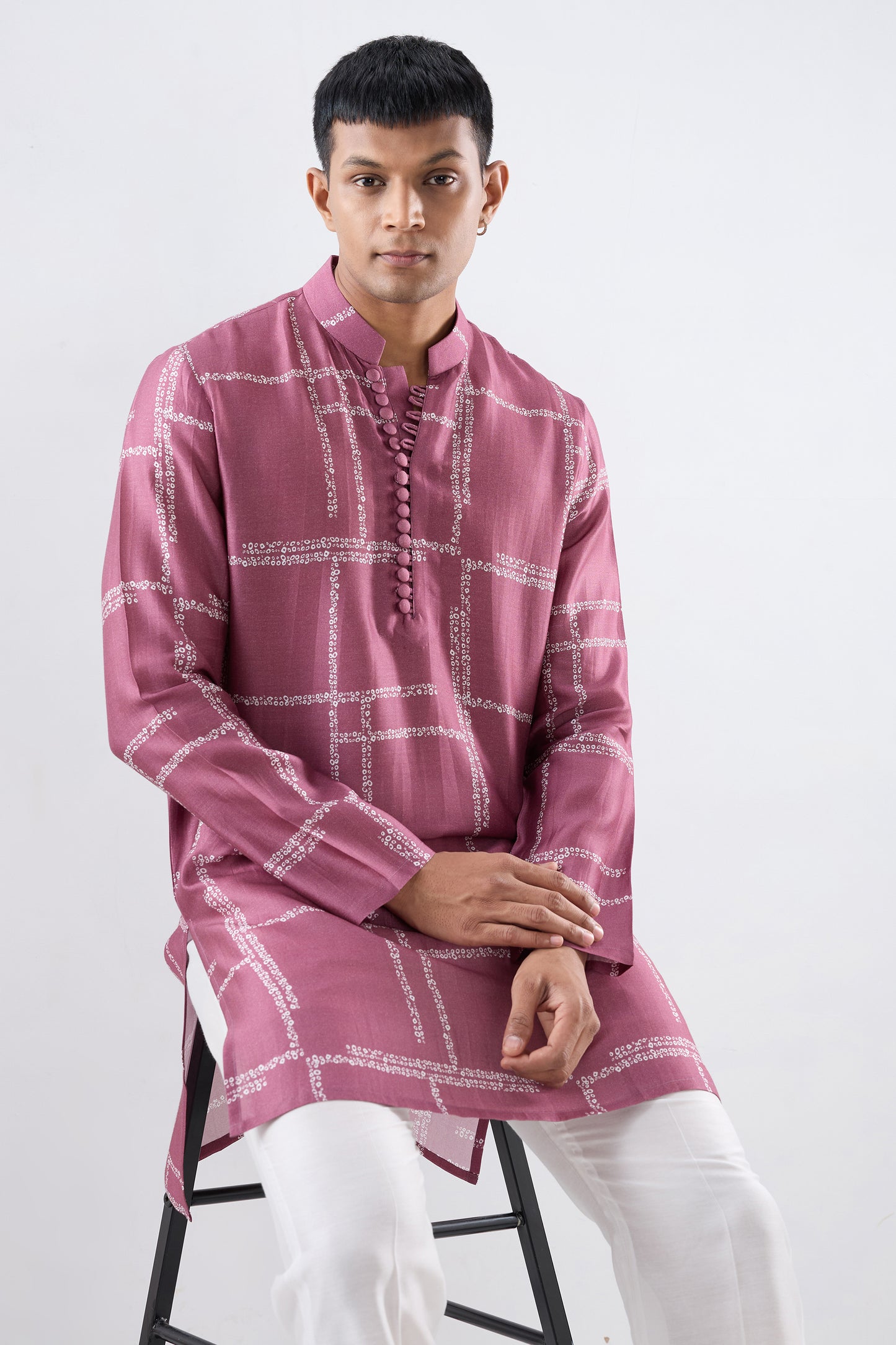 Burgundy Geometric Bandhani kurta