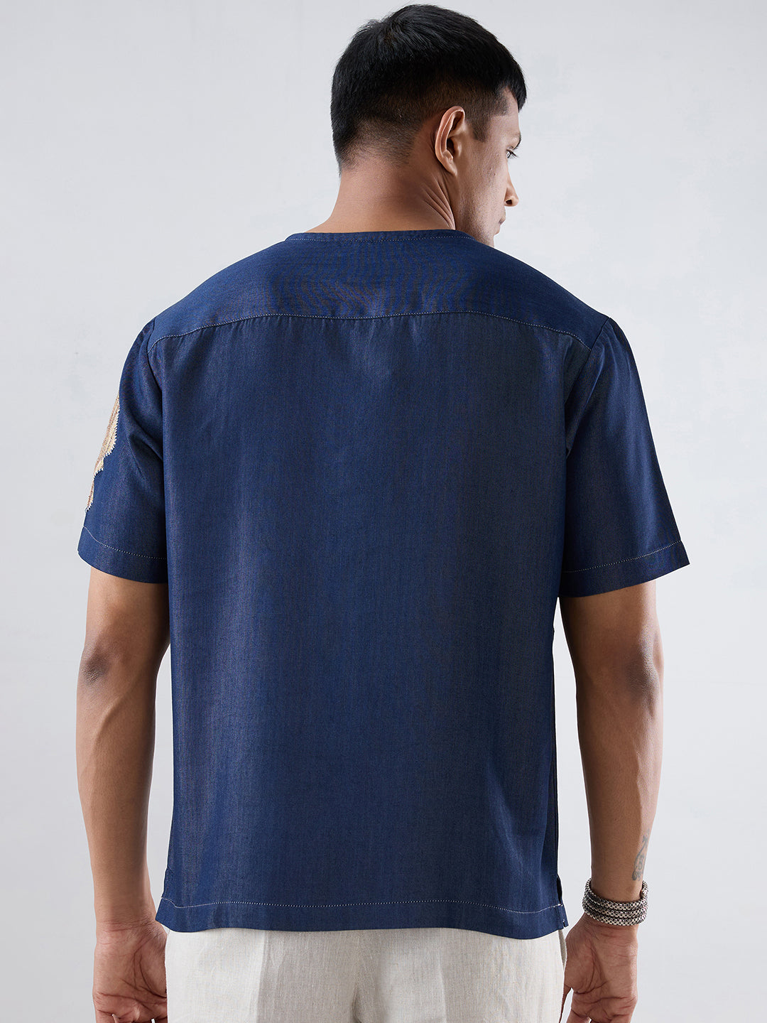 Dark Blue Denim Artisanal Patchwork T-shirt