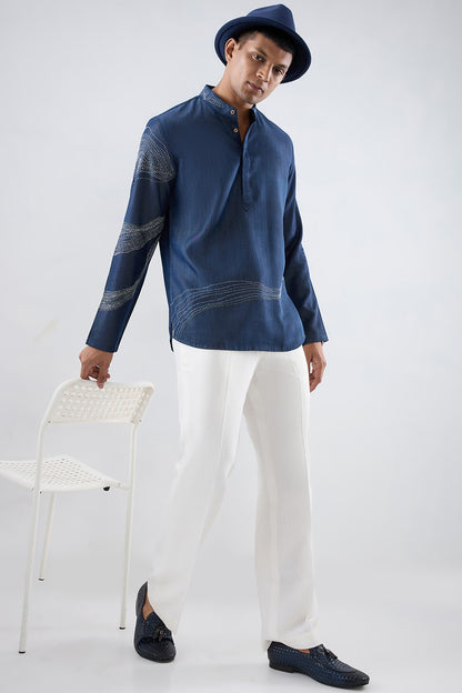 Kantha Blue Embroidered Kurta Shirt