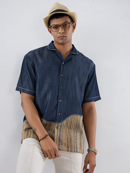 Dark Blue Denim Urban Patchwork Shirt