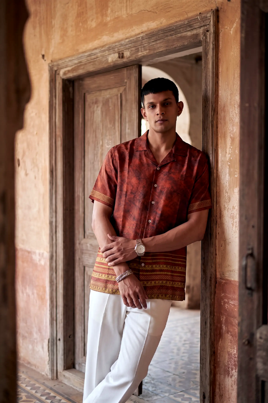 Maroon Heritage Silk Cuban Collar Shirt