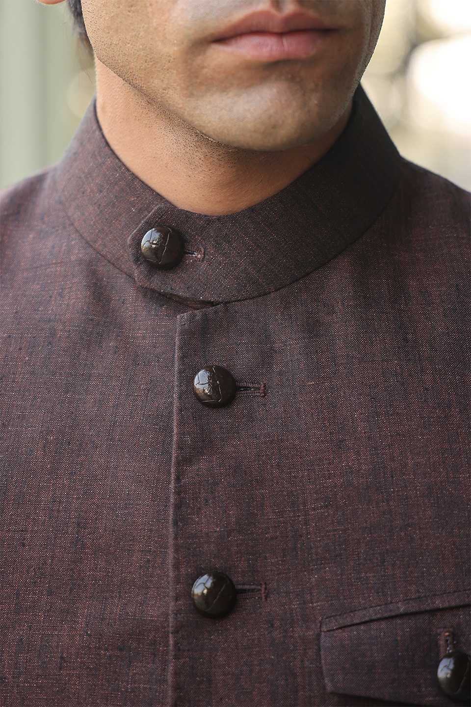 Brown Buttoned Collar Bandi