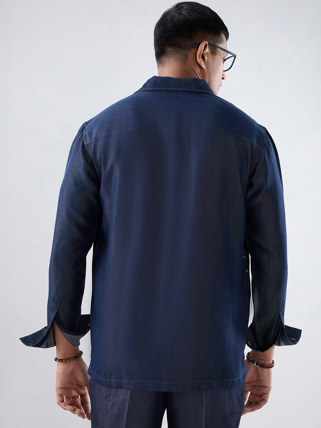 Dark Blue Denim Rust Panel Patchwork Shacket