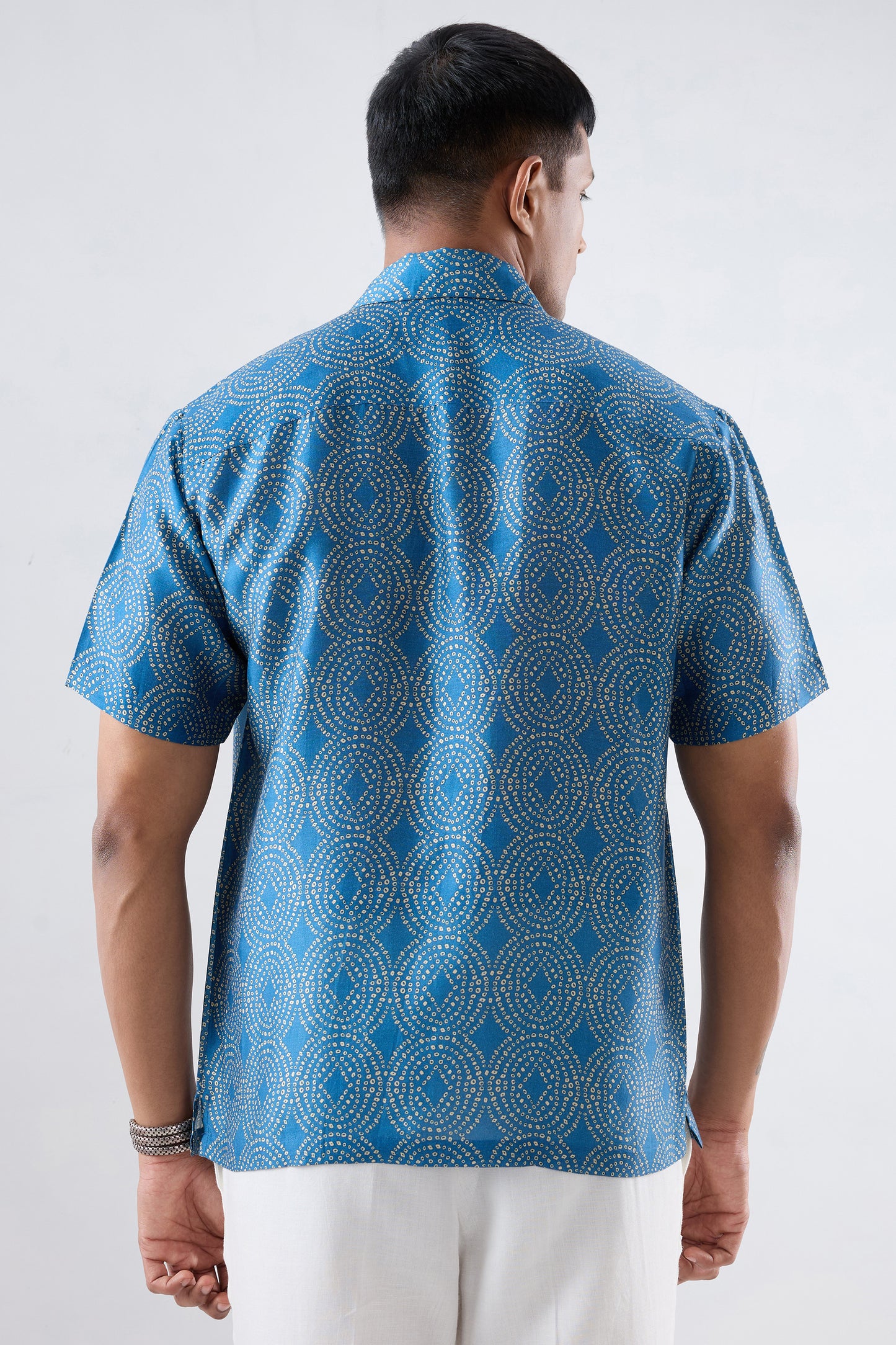 Dark Blue Bandhani Cuban Collar Shirt