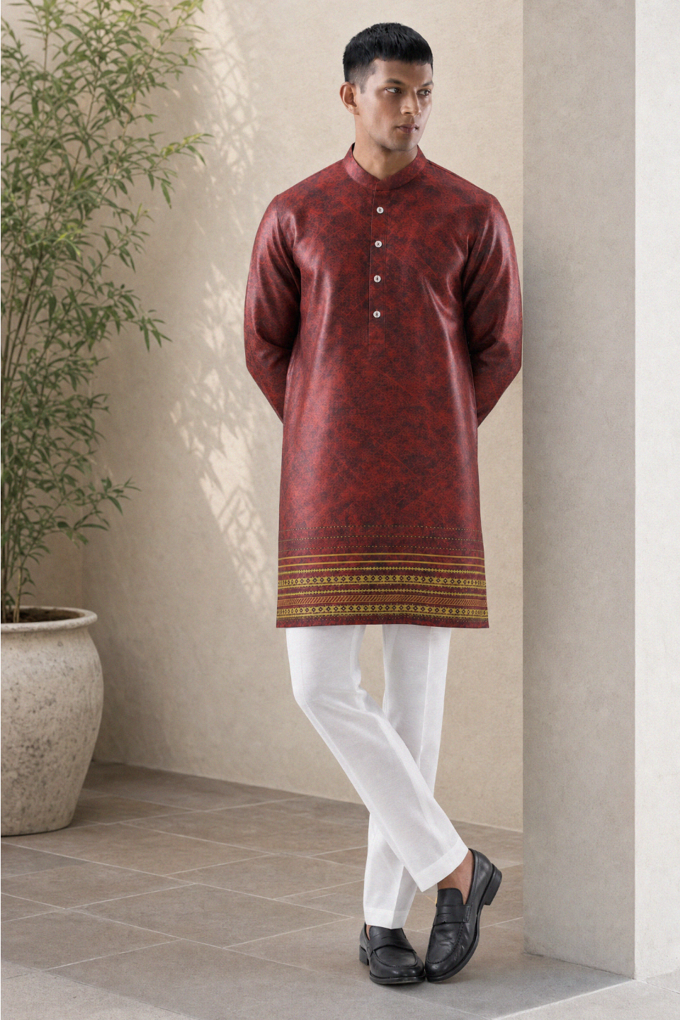 Maroon Heritage Silk Kurta