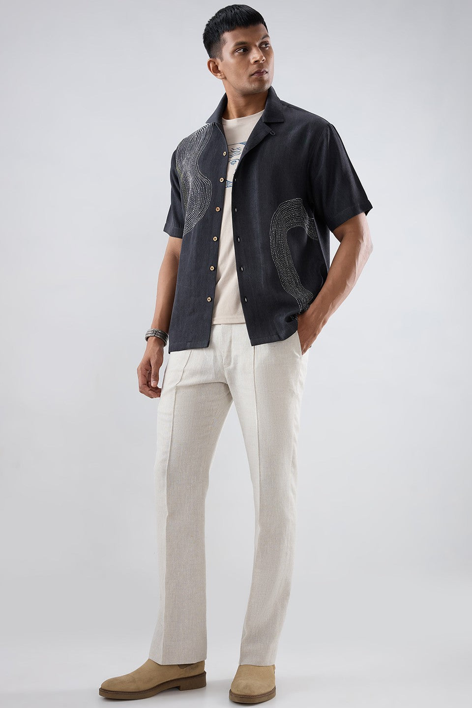 Kantha Black Embroidered Shirt