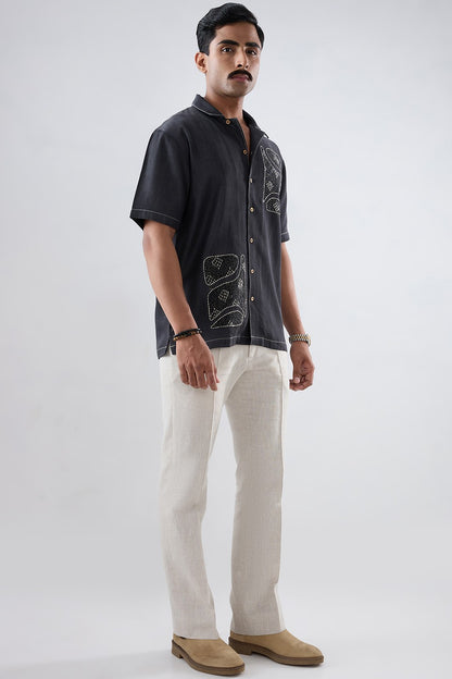 Black Denim Kantha Patchwork Shirt