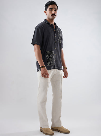 Black Denim Kantha Patchwork Shirt