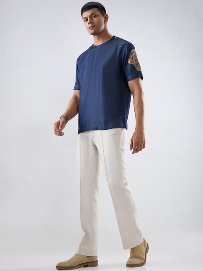 Dark Blue Denim Artisanal Patchwork T-shirt