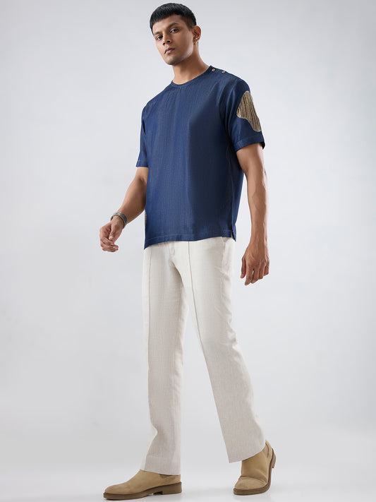 Dark Blue Denim Artisanal Patchwork T-shirt