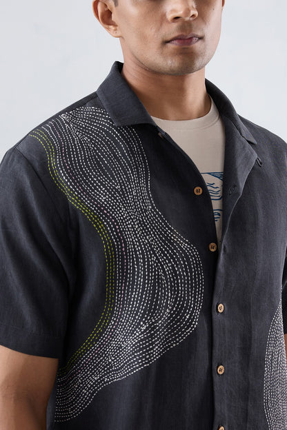 Kantha Black Embroidered Shirt