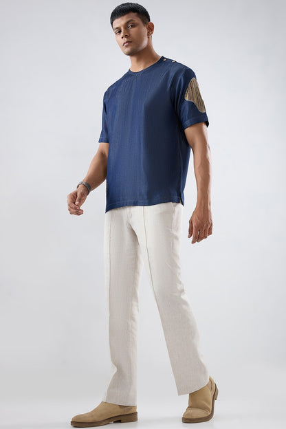 Dark Blue Denim Artisanal Patchwork T-shirt