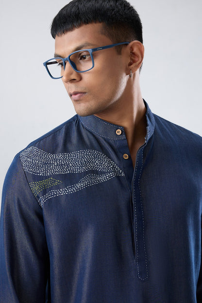 Kantha Blue Embroidered Kurta Shirt