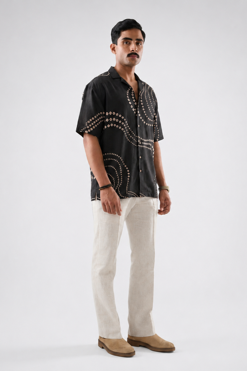 Black Bandhani Cuban Collar Shirt