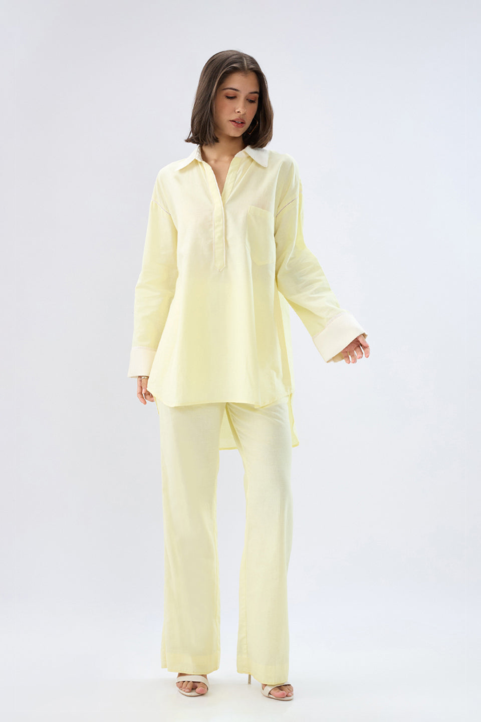 Yellow Kurta shirt style co-ord set