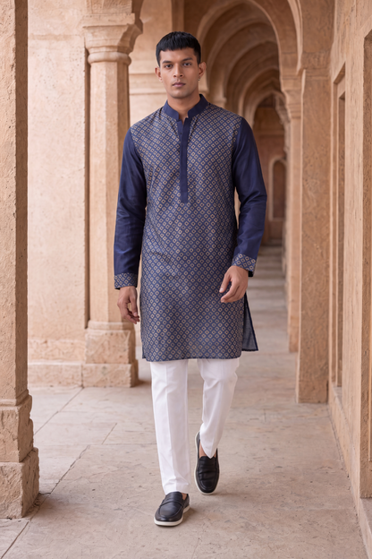 Blue Mosaic Silk Kurta