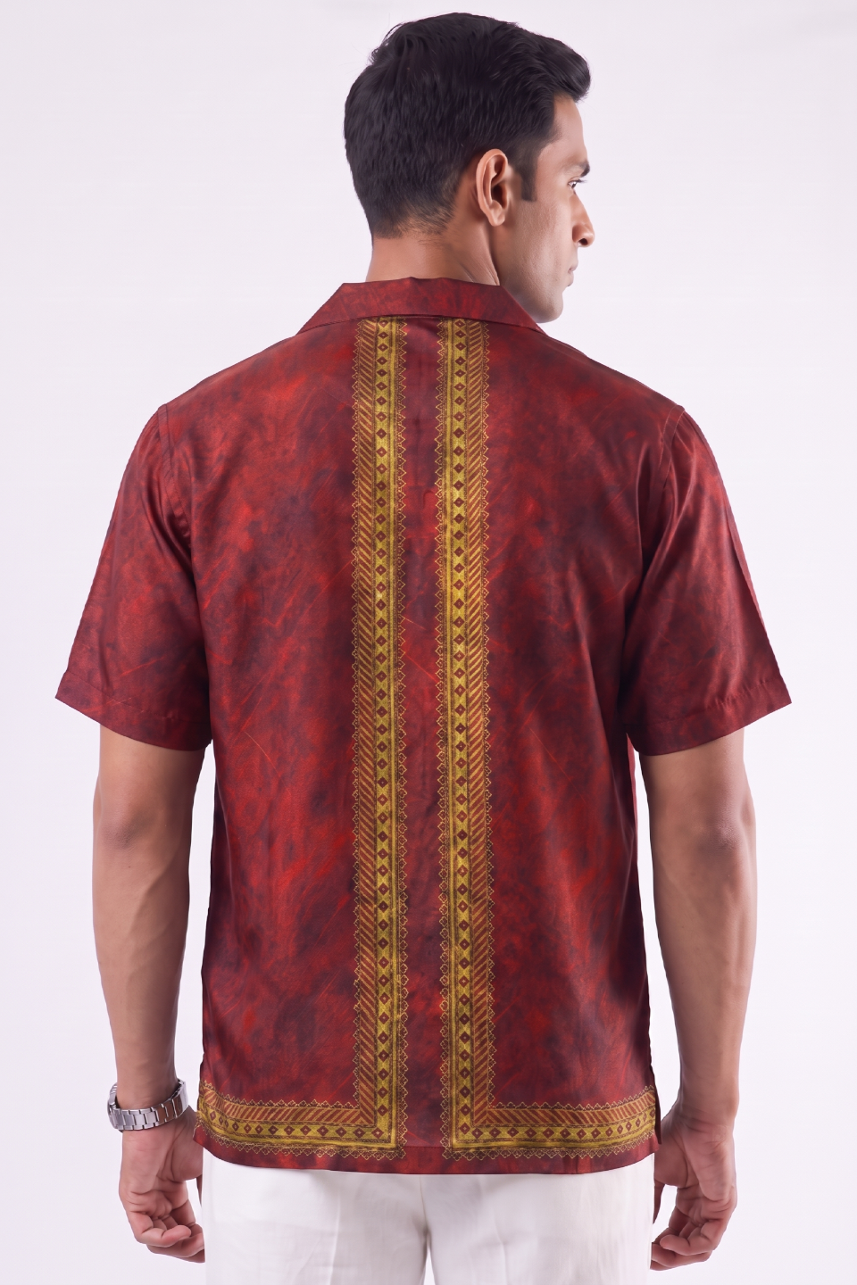 Maroon Regal Silk Cuban Collar Shirt