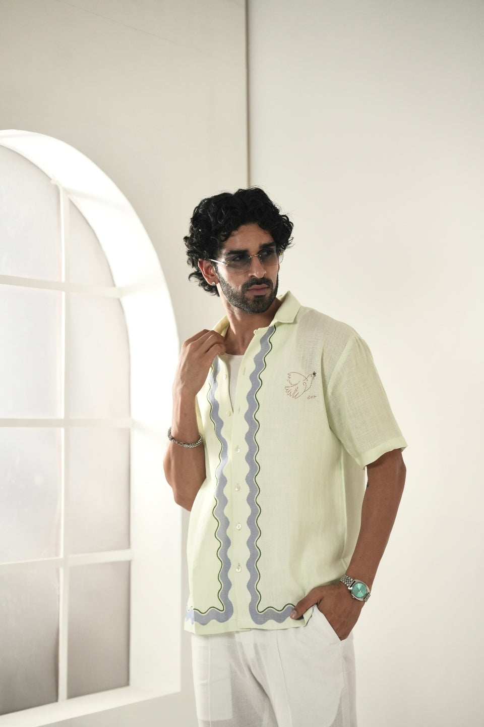 Green Antibes Cuban Collar Shirt