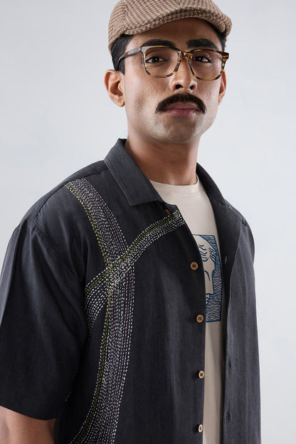Kantha Black Embroidered Shirt