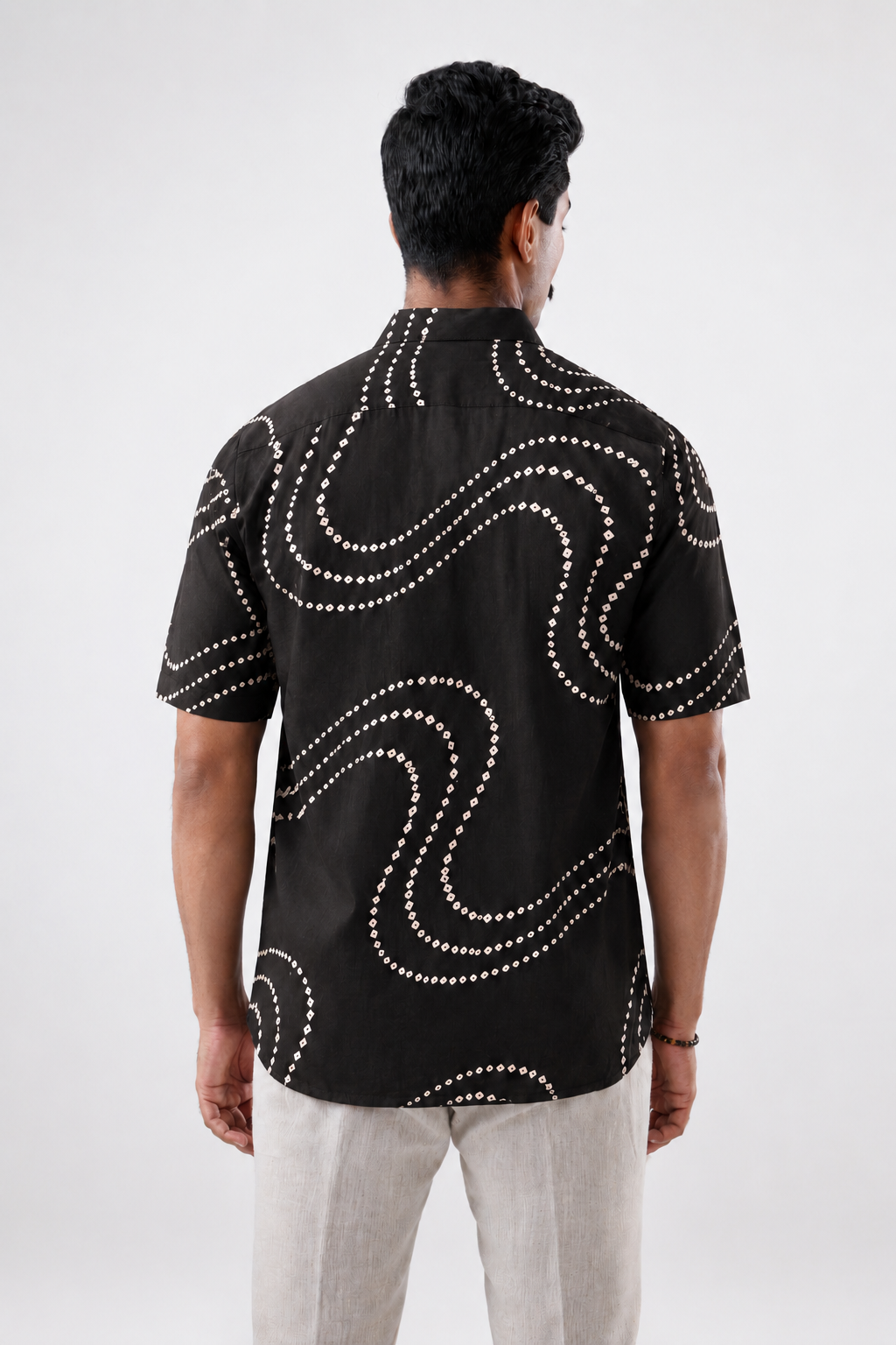 Black Bandhani Cuban Collar Shirt