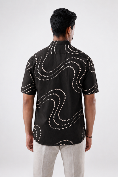 Black Bandhani Cuban Collar Shirt