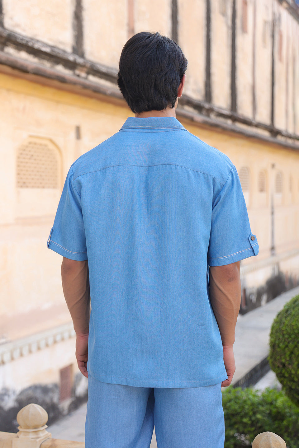 Light Blue Denim Cuban Collar Shirt