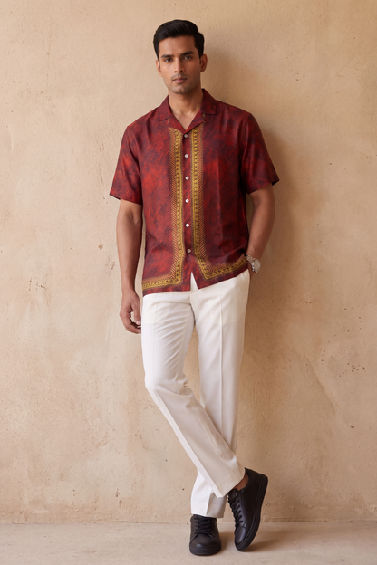 Maroon Regal Silk Cuban Collar Shirt