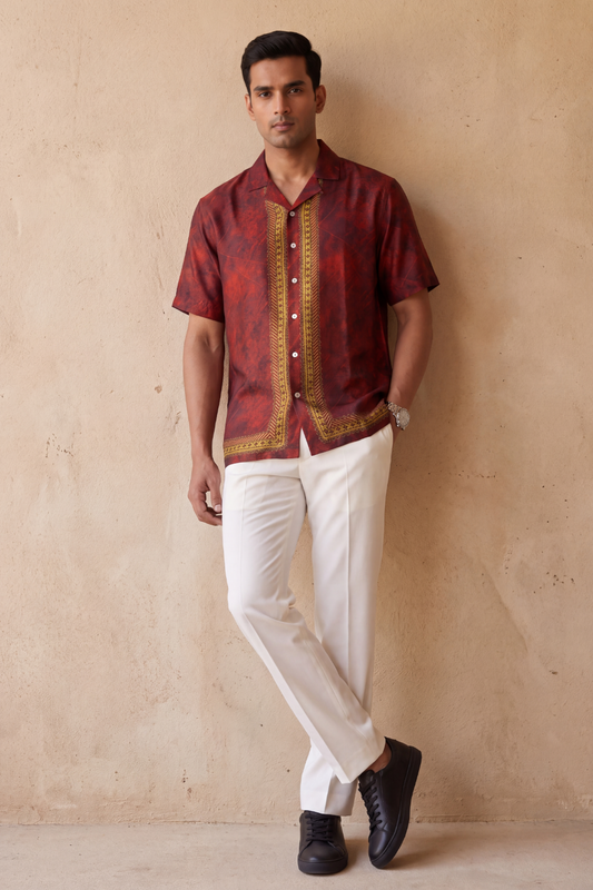 Maroon Regal Silk Cuban Collar Shirt