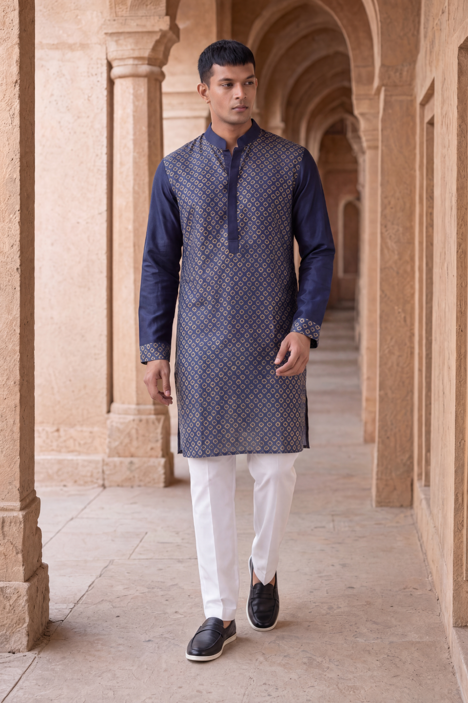 Blue Mosaic Silk Kurta