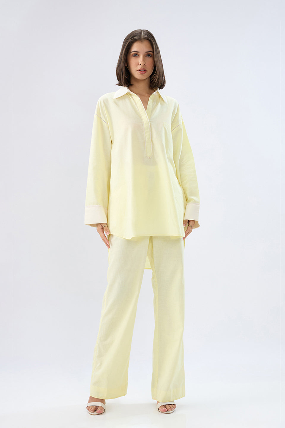 Yellow Kurta shirt style co-ord set