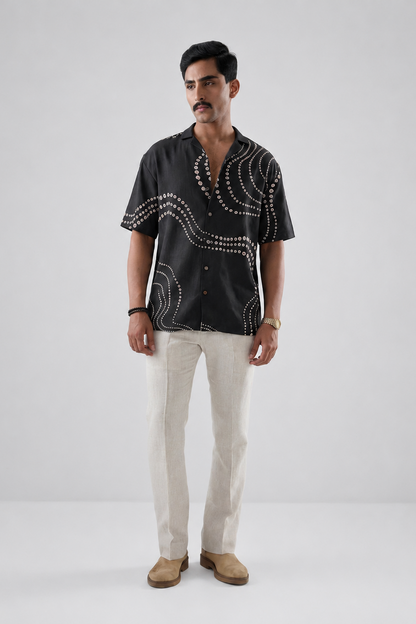 Black Bandhani Cuban Collar Shirt