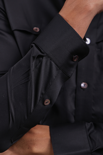 Black Full Sleeves Patch Pocket Shirt