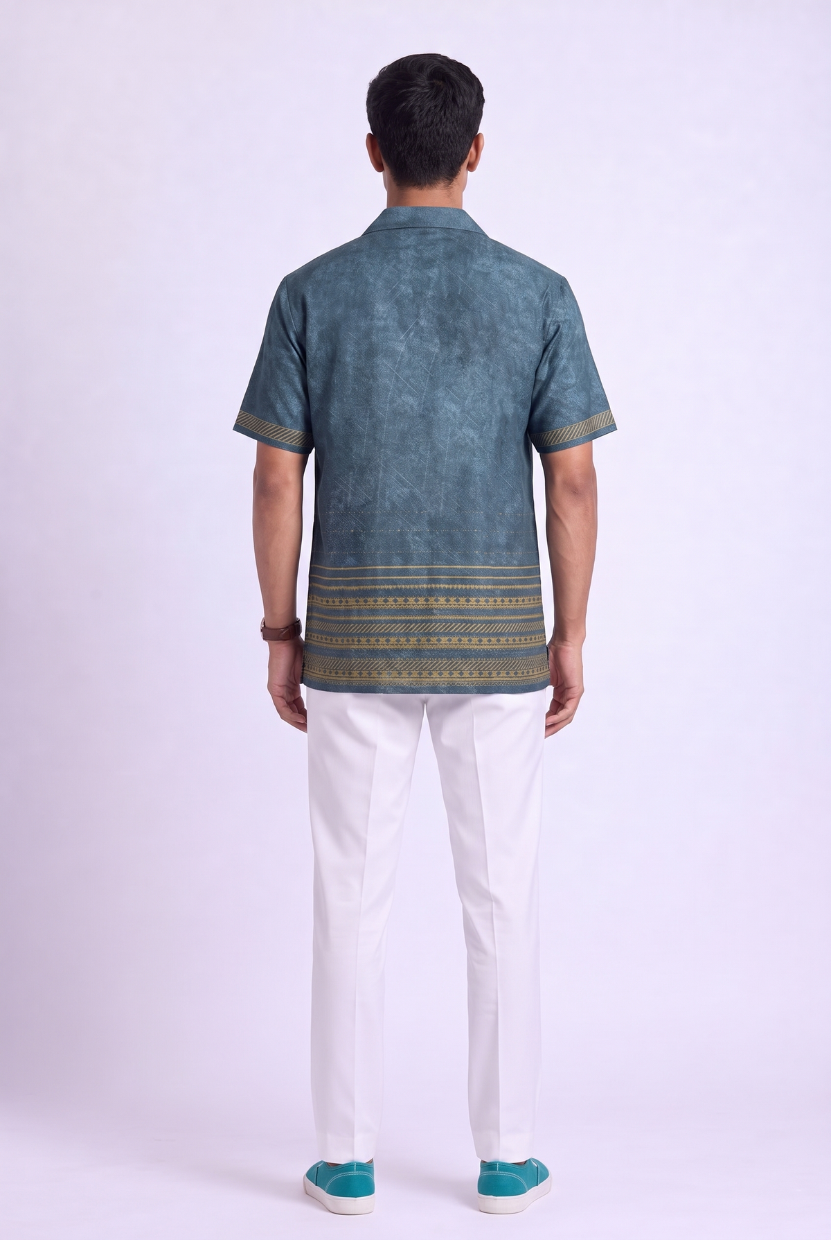 Teal Heritage Silk Cuban Collar Shirt